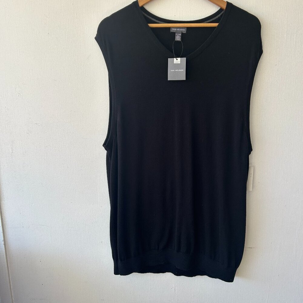 Van Heusen Sweater Vest Mens XL Classic Cut Black NWT Sleeveless Preppy Staple